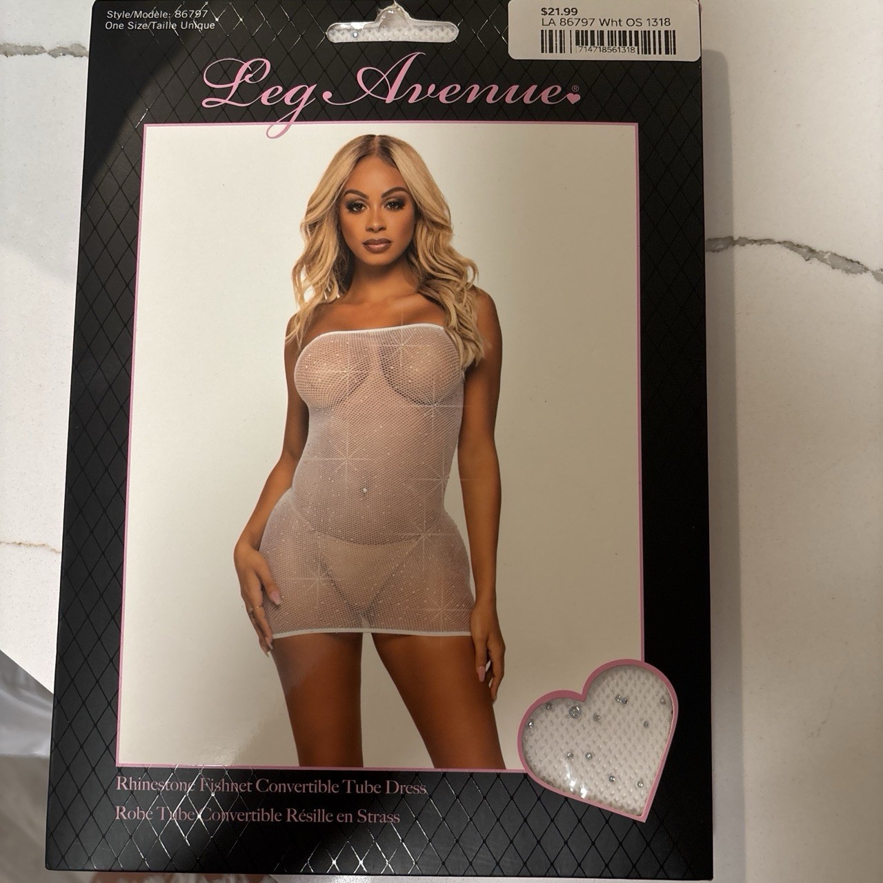 Leg Avenue Women’s White Rhinestone Fishnet Strapless Tube Mini Dress One Size