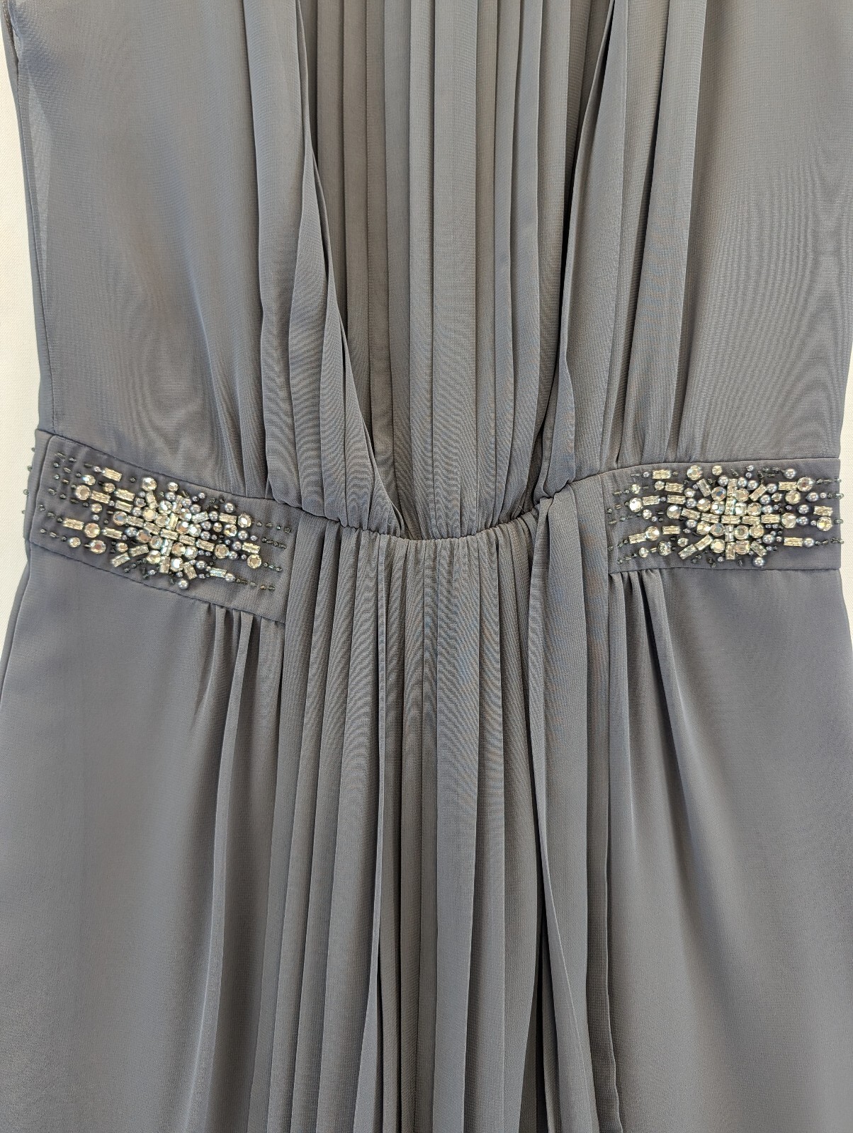 Preloved Monsoon Embellished Pleated Grey Dress Size 12