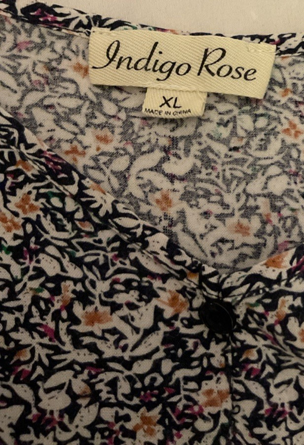 Indigo Rose Navy Blue Purple MicroFloral Short Sleeve Midi High Low Hem Dress XL