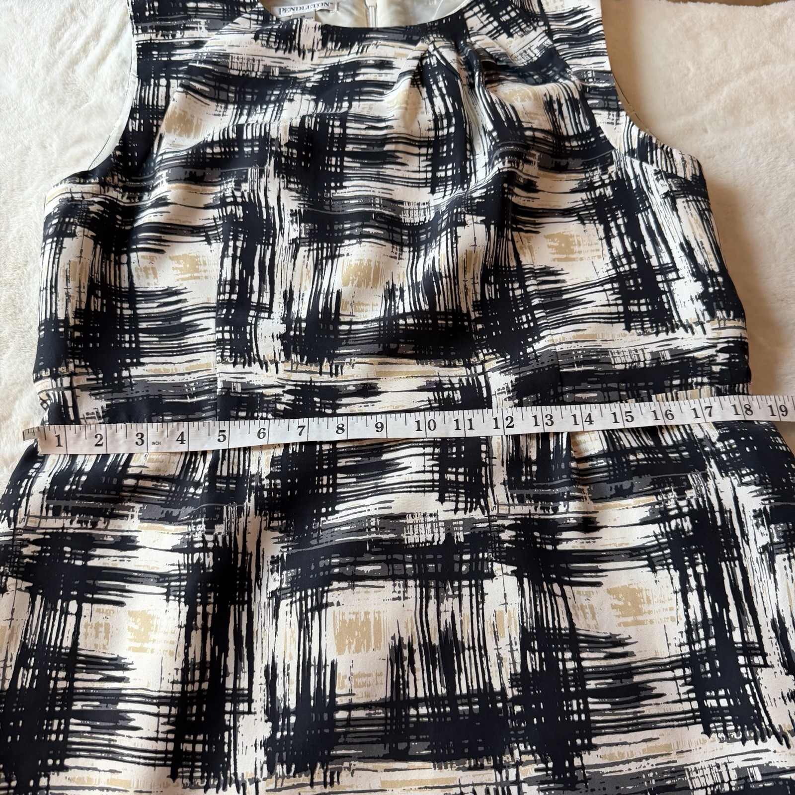 Pendleton 100% Silk Career Dress Abstract Ivory Black Gray Tan Women’s 16