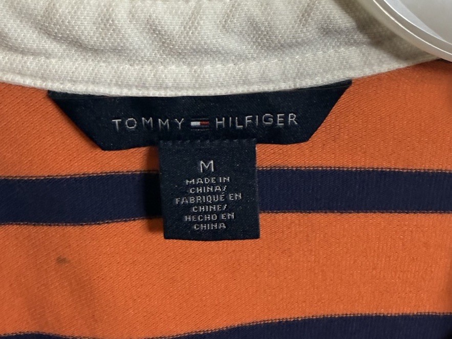 ❤️Tommy Hilfiger Women’s Medium orange blue Striped Slim Fit Shirt Dress Short