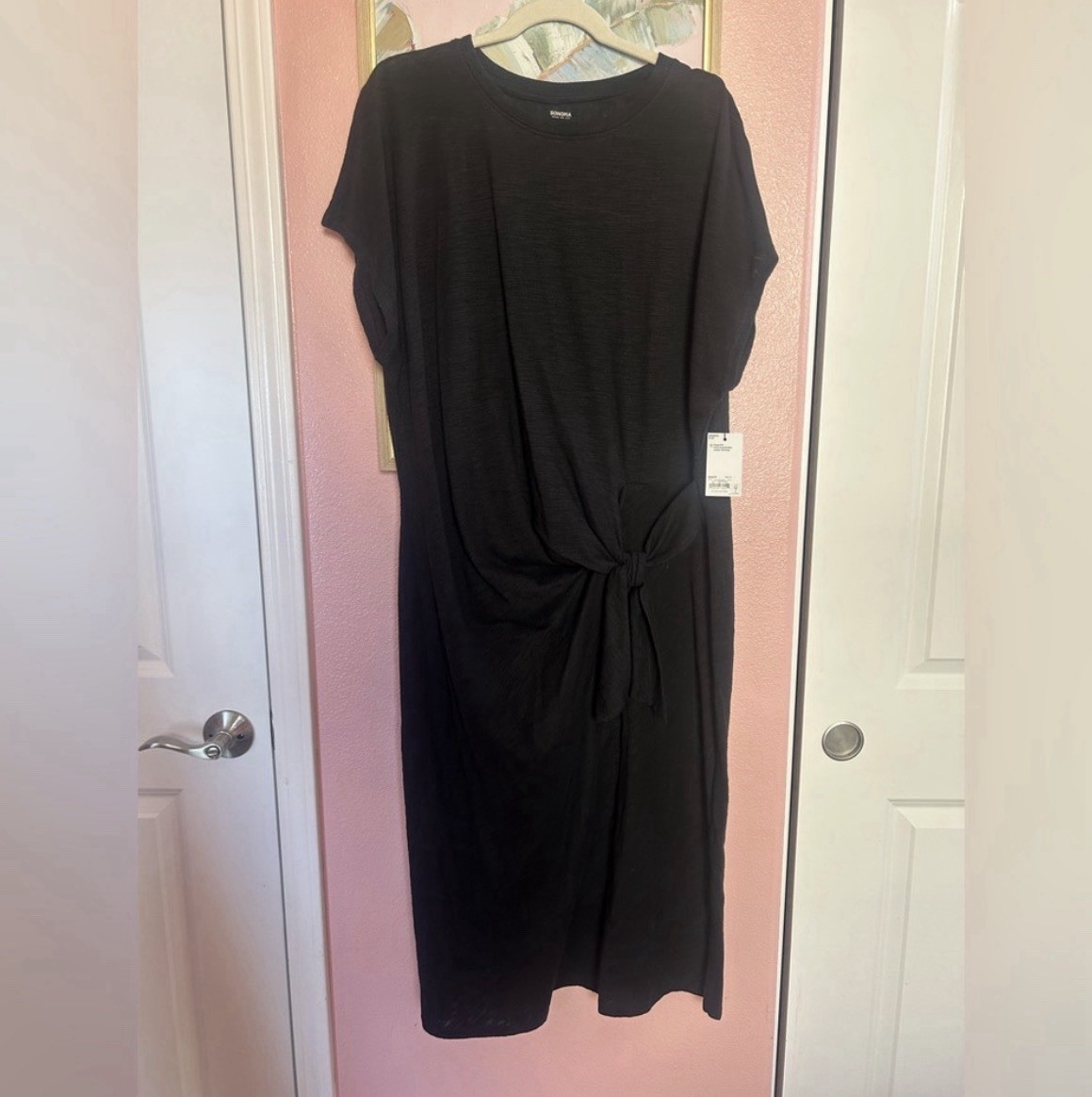 Effortlessly chic Tie Waist minimalist versatile simple black Knit Dress NWT 2X