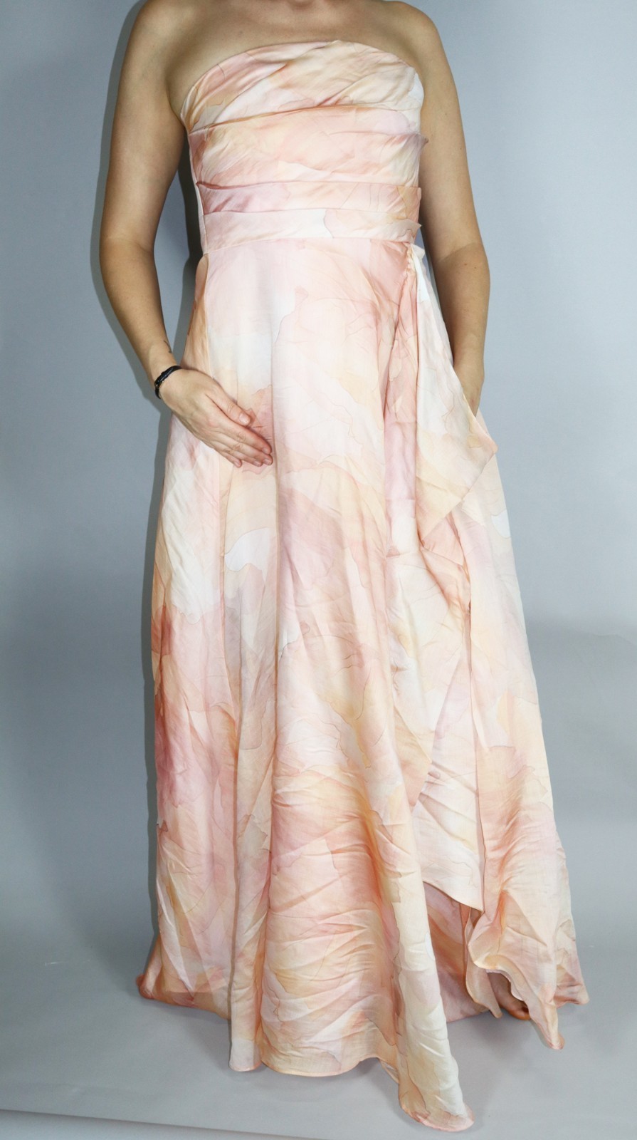 Donna Karan Size 8 Strapless Evening Gown Marbled Pattern Maxi Dress NWT Apricot