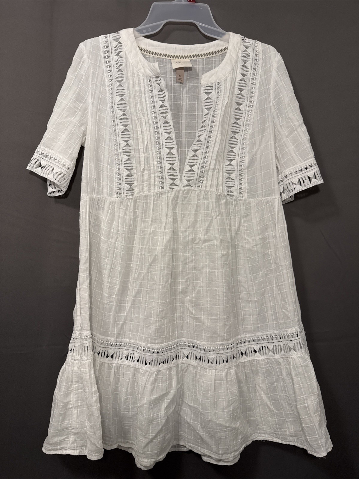 Knox Rose White Boho Eyelet Swim Coverup Tunic Dress Size S