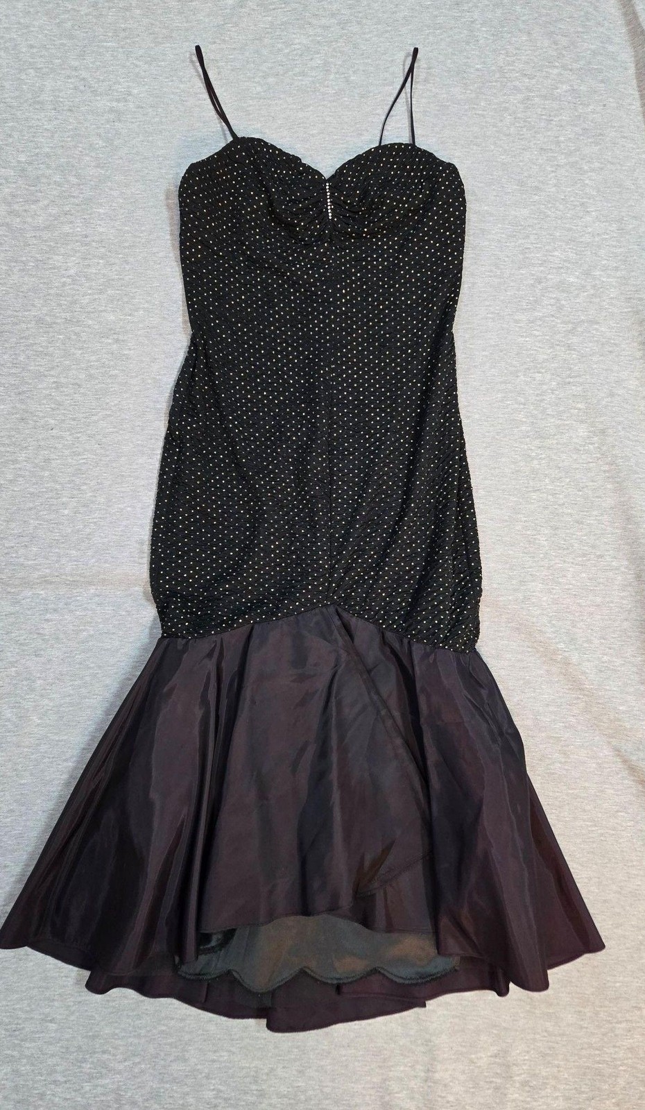 Vintage Glenrob Dress Womens 8 Black Polka Dot Mermaid Rhinestone Formal Prom
