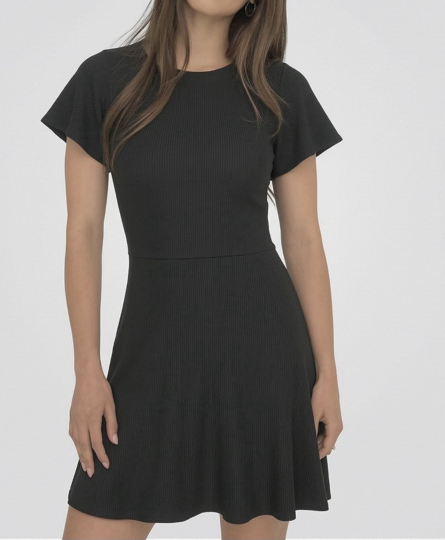 Who What Wear Black Ribbed Knit Skater Dress. Small