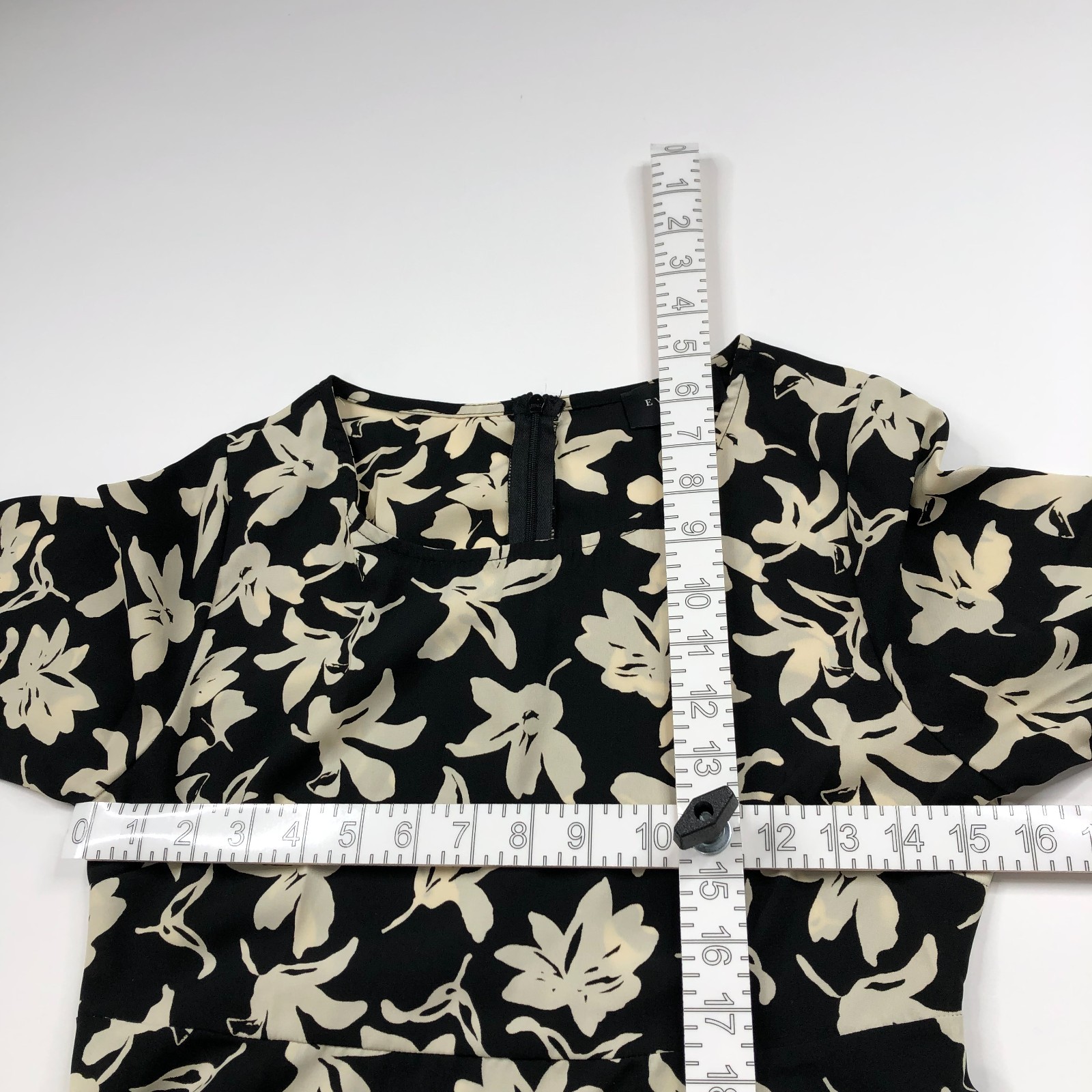 Everly Anthropologie Small A-Line Mini Dress All Over Print Floral Black Ivory