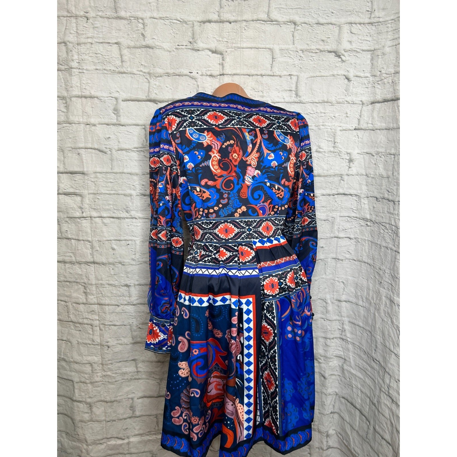 Dalia Macphee Tile Print Border Blue Mini Dress Size M