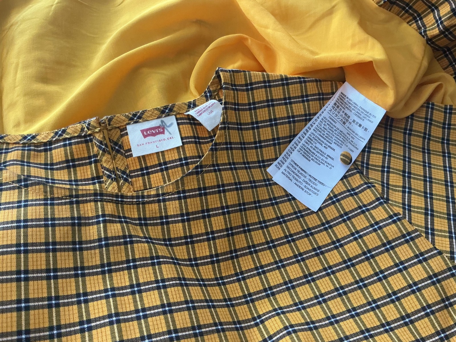 LEVI’S Aberdeen Taffeta Plaid Drop-Waist Dress with Pockets & Bubble Hem Size L