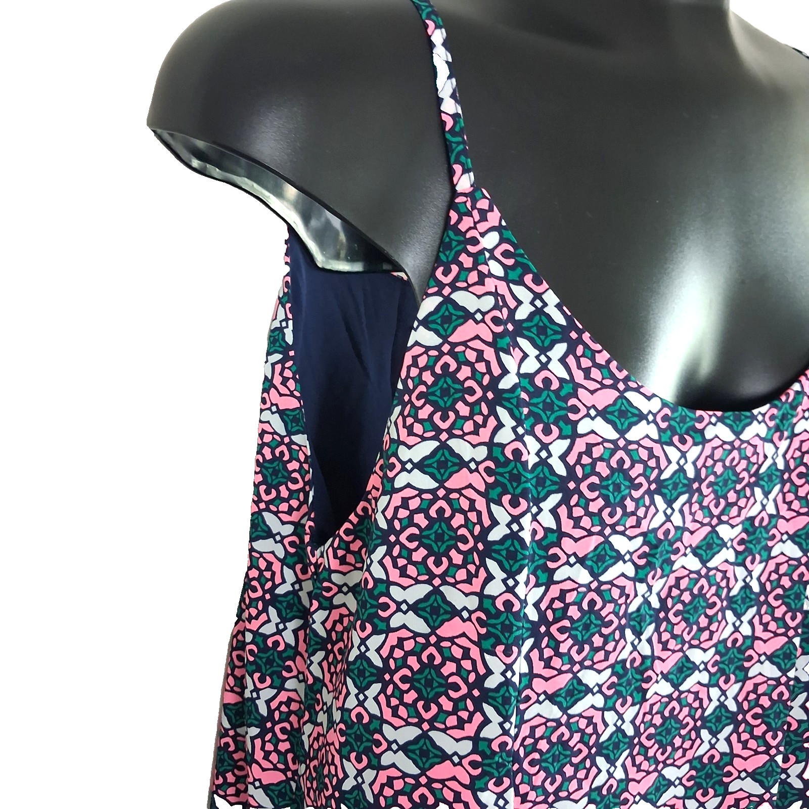 SugarLips Vibrant Geometric Print Flattering Swing Dress w/spaghetti straps Sz M