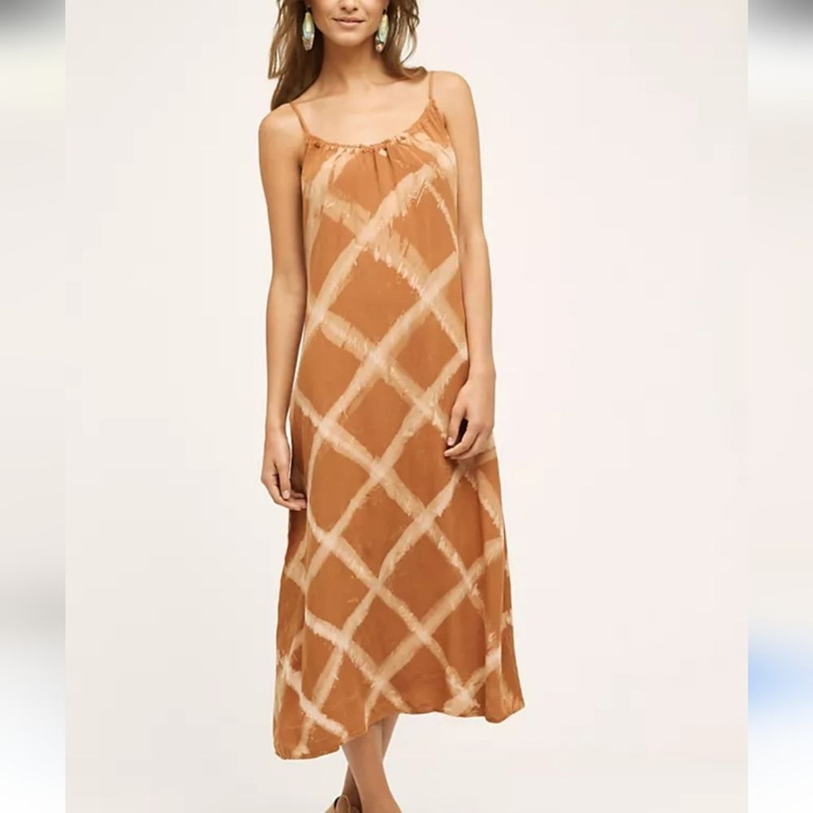 Anthropologie The Odells Brown Tie Dye Boho Beach Casual Morgana Midi Dress XS