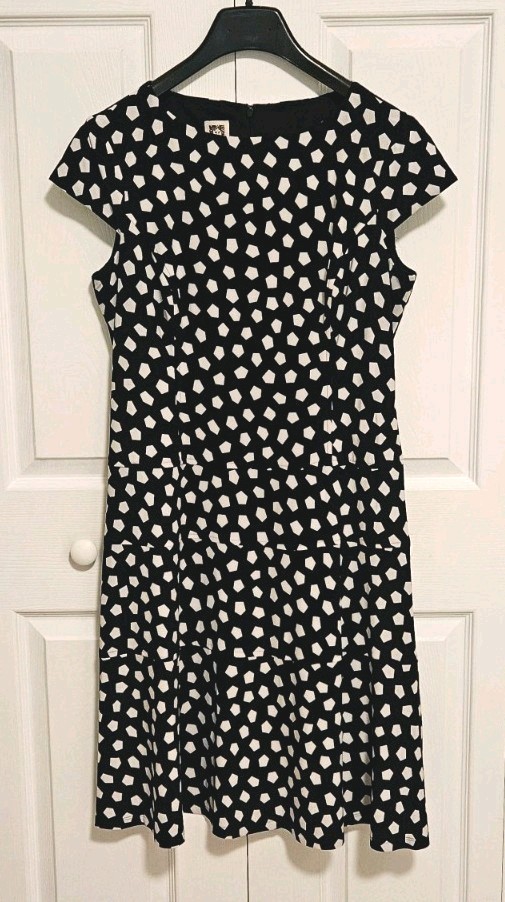 Anne Klein Women’s Black & White Print Fit & Flare Dress Short Sleeve Size 12
