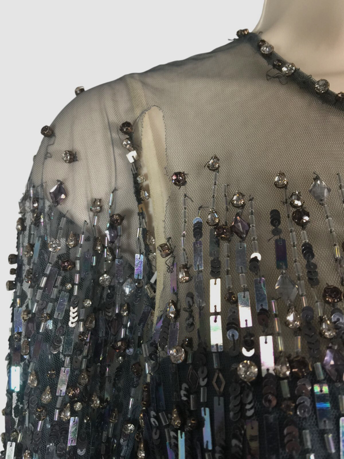 Jenny Packham Women’s Blue Dusty Miller Embellished Feather Cape Gown Dress Sz 4