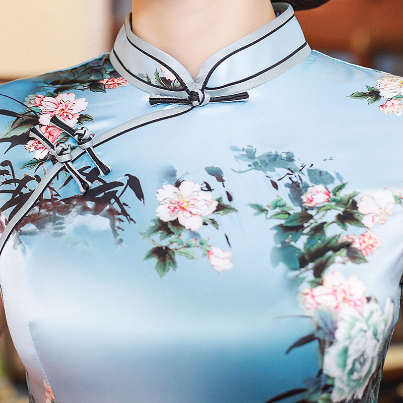 Women Spring Summer Silk Cheongsam Chinese Traditional Qipao Evening Frock Gowns