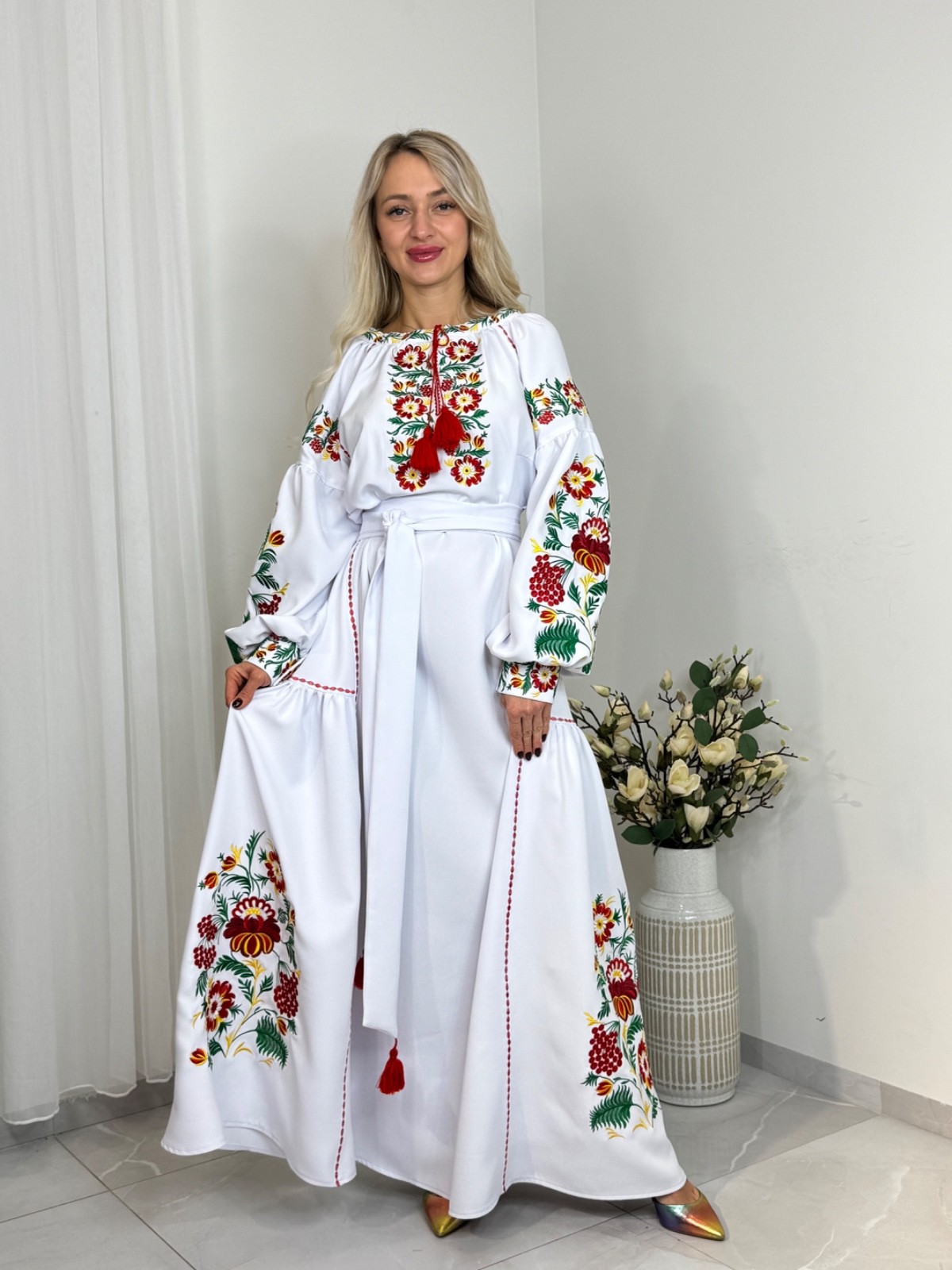 Exclusive Ukrainian Embroidered Maxi Dress, Vyshyvanka, Custom Size&Colour