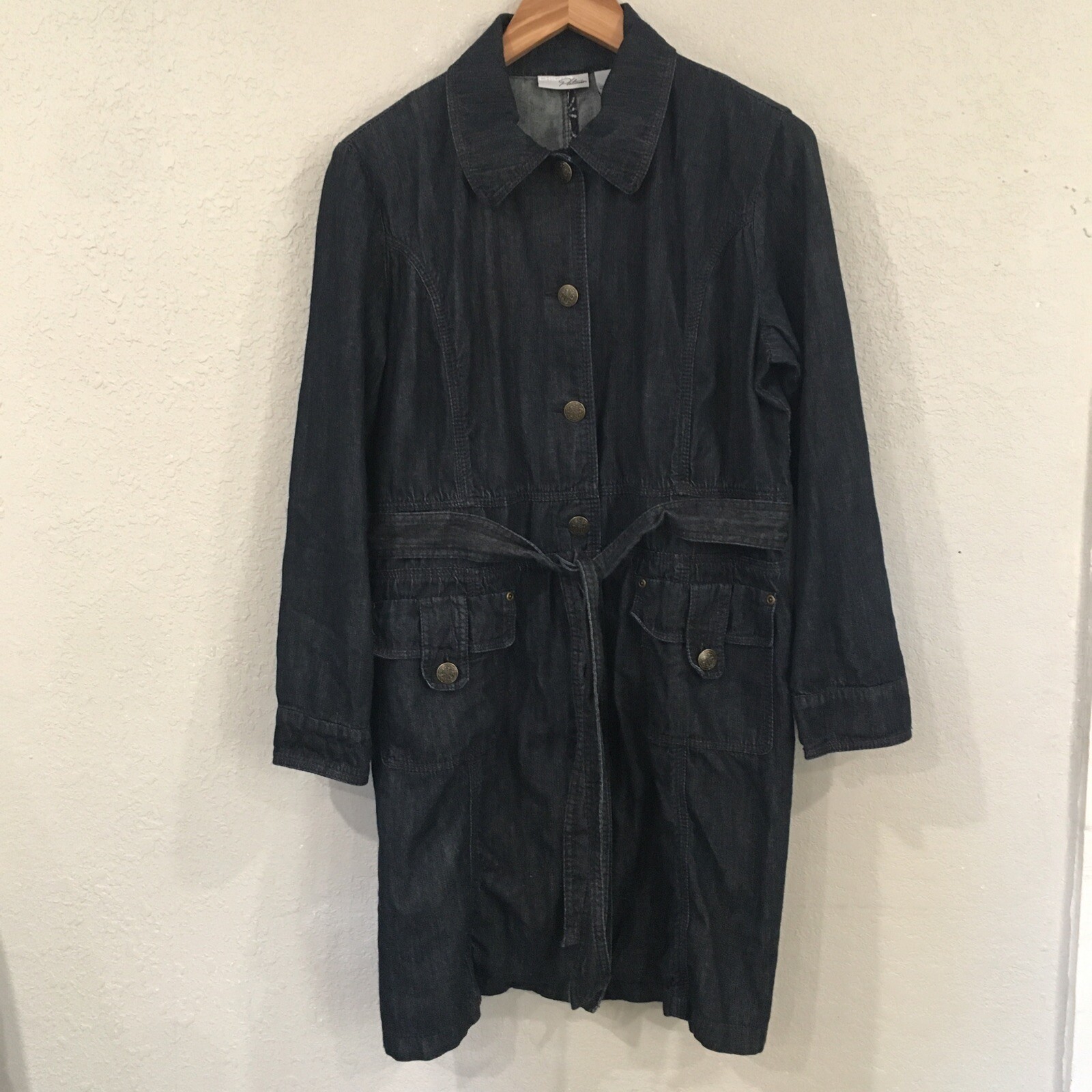 Chico’s Platinum Women 12/2 Dress Blue Dark Wash Denim Pencil Button Y2K 90s