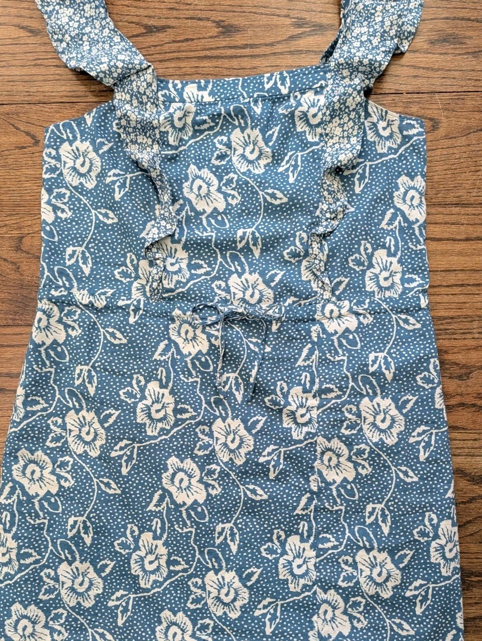 PAIGE Poppy Flutter Sleeve Blue Floral Midi Dress Ruffle Tie Waist Coastal Sz S