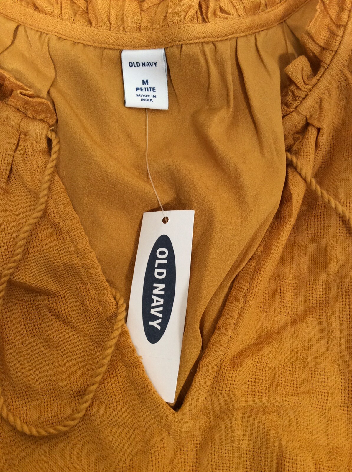 Old Navy DRESS MEDIUM P Waist-defined Ruffled Tie-Neck Gold Hi-Low Midi – NEW