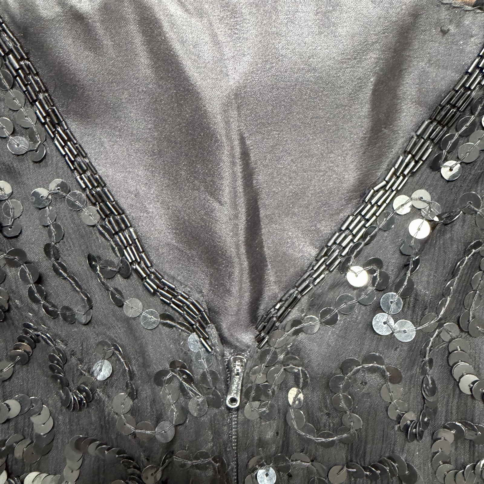 Vintage Leslie Fay Evenings Silk Sequin Beaded Cocktail Dress Black Size 8