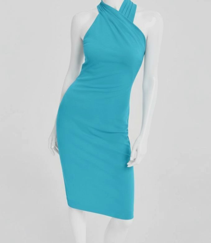 Rachel Rachel Roy Women’s Blue Crossover Halter Lined Sheath Dress Size XL