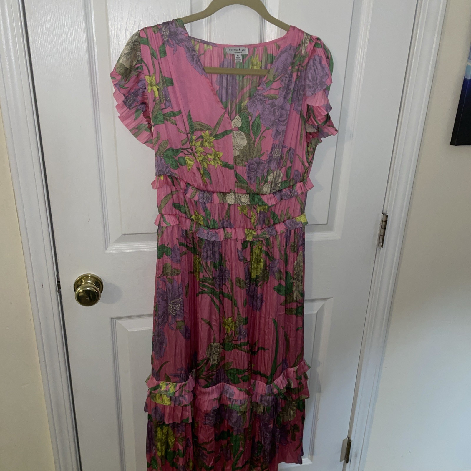 Current Air Anthropology, Botanical Motif Midi Dress Green Pink Floral – Sz M