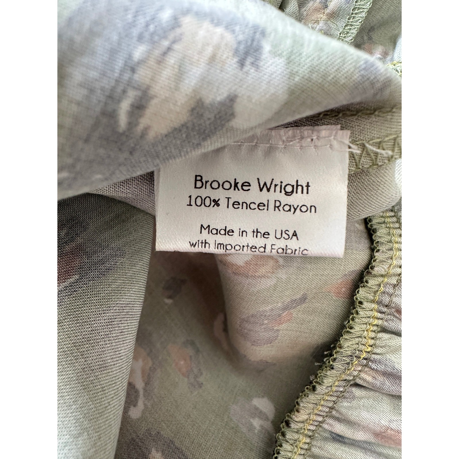 Brooke Wright Dress Womens XS/S Midi Olive Green Leopard Print Bow Neck Ruffle