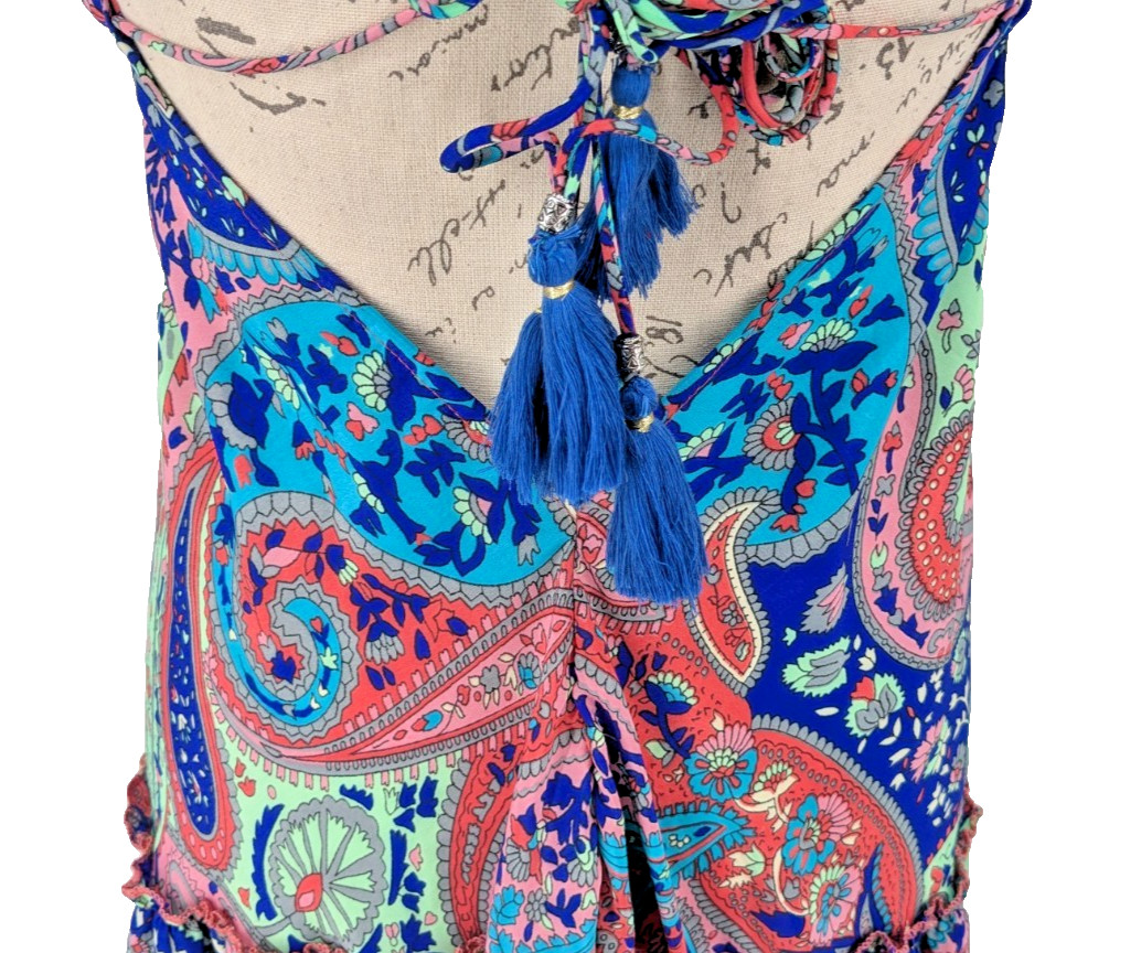 ZURY Halter Dress Silk Viscose 34″ Under the Bust Jewel Tones Tiered Excellent