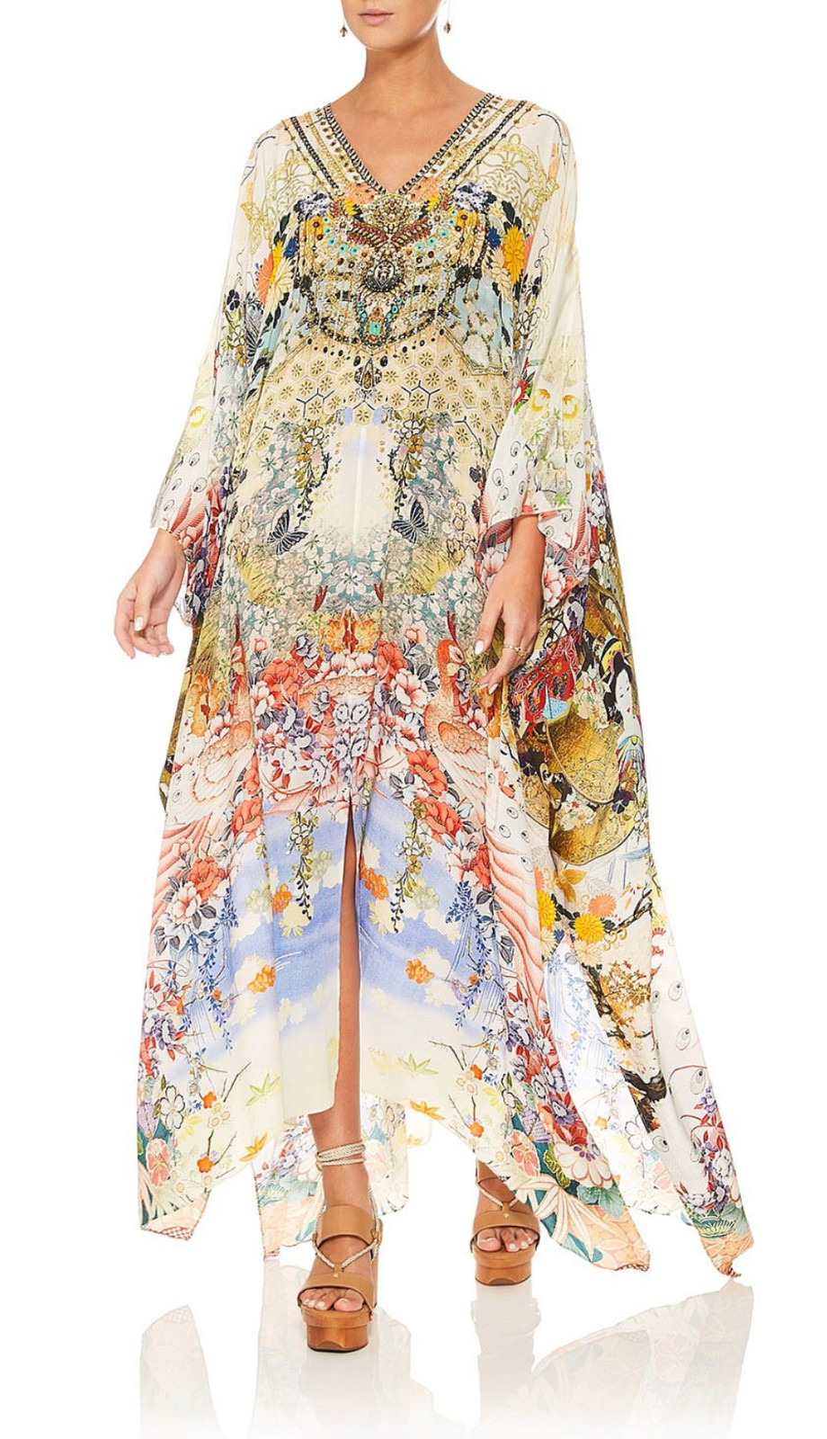 CAMILLA LADY LABYRINTH SPLIT FRONT & SLEEVE KAFTAN SILK CRYSTALS ONE SZ