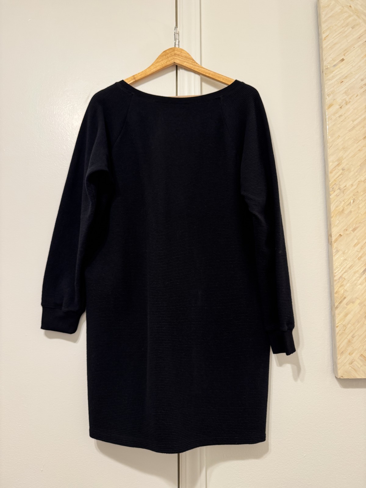 tonlé Black Textured Knit Shift Dress XL Long Sleeve Scoop Neck Fashion
