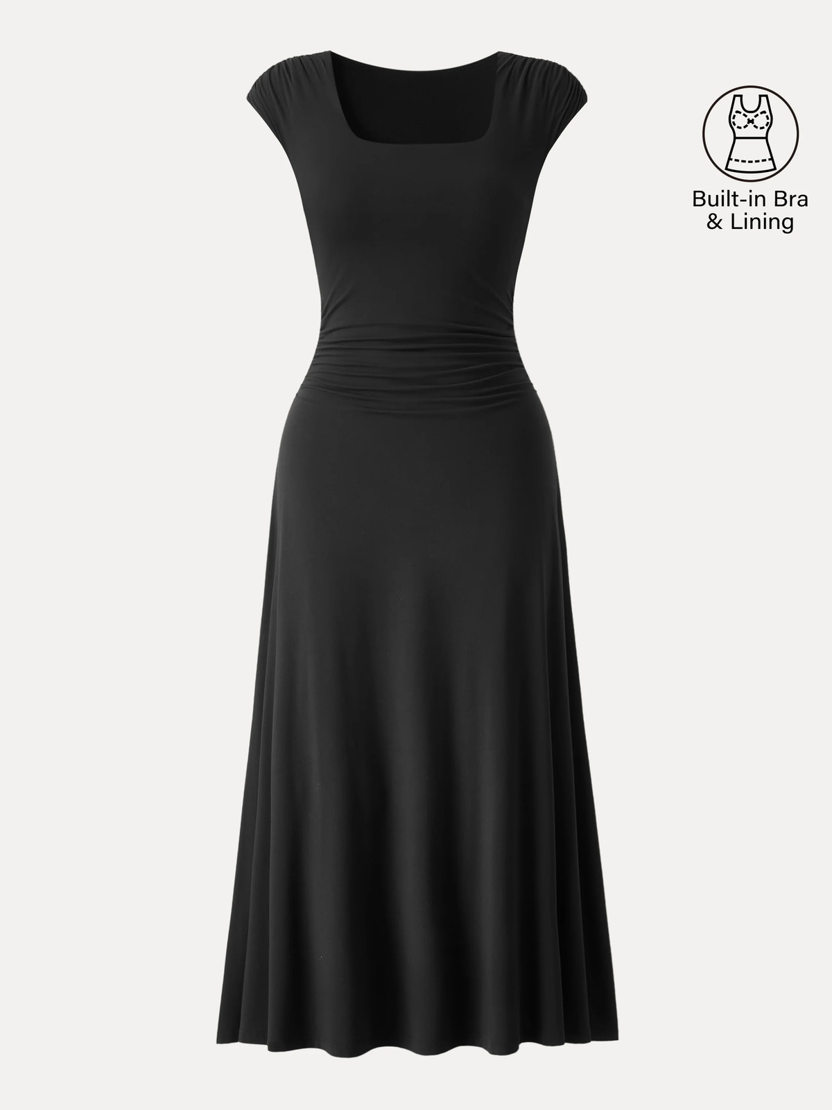 SkinKiss Cooling Square Neck Ruched Midi Bra Dress-OGLmove|118867