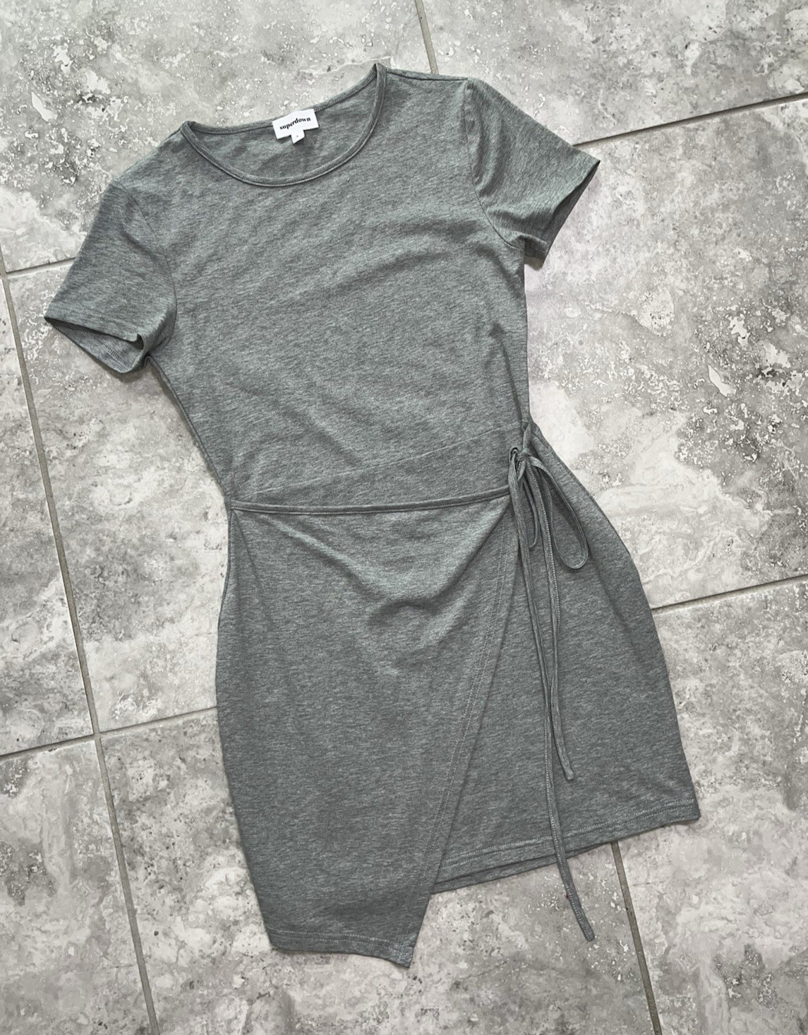 Superdown Revolve Faux Wrap Front T Shirt Mini Dress Short Sleeve Gray New S