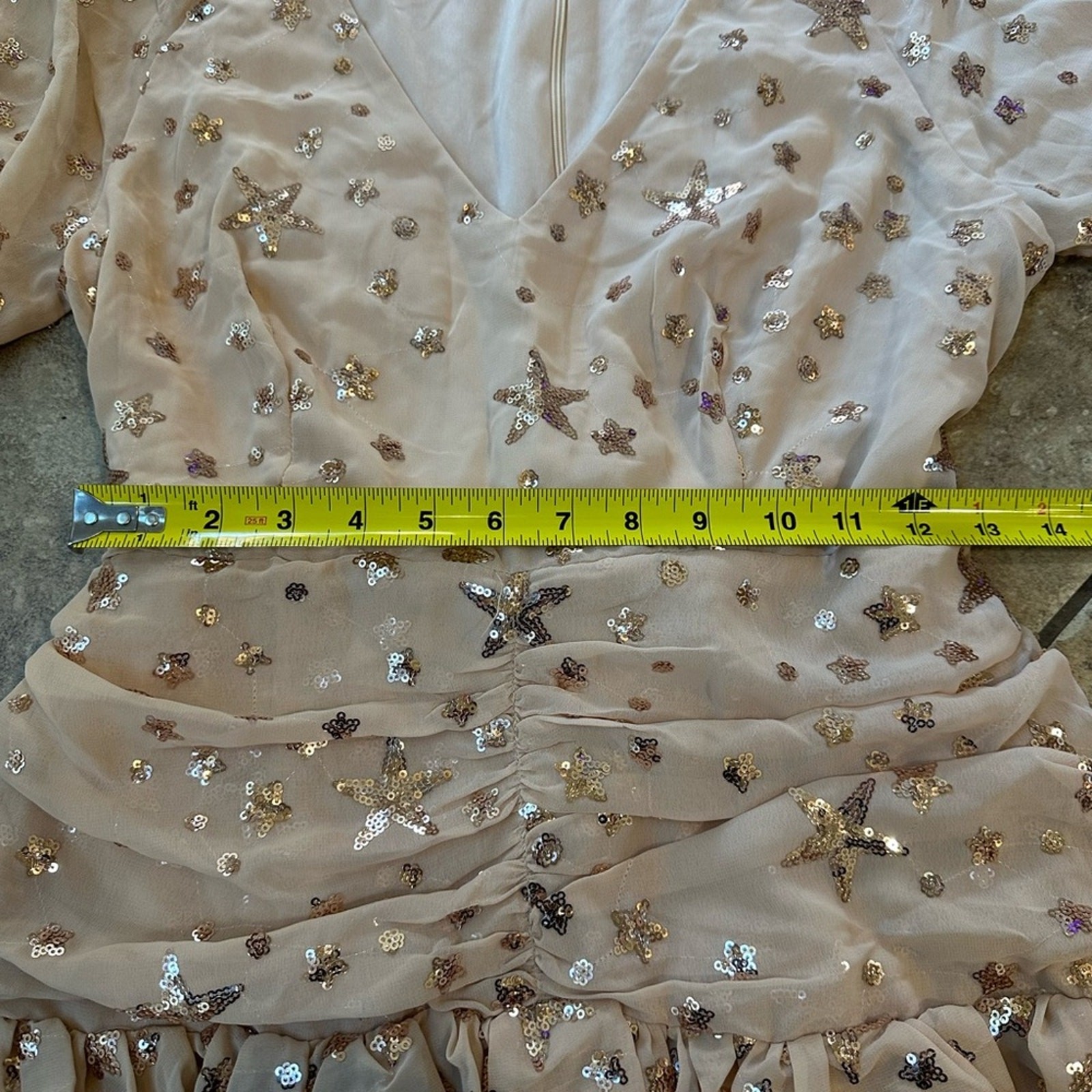 Boohoo Petite Glitter Star Sequin Ruffled Mini Dress Woman’s Size 8