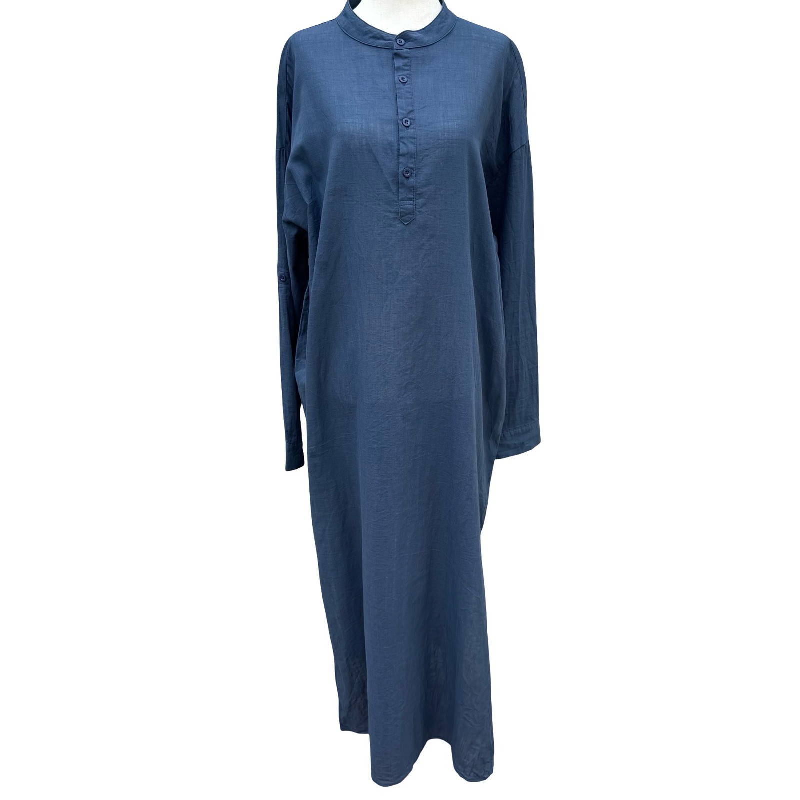 Turetrendy Blue Lagenlook Longline Maxi Tunic Kaftan Dress Band Collar Coastal L