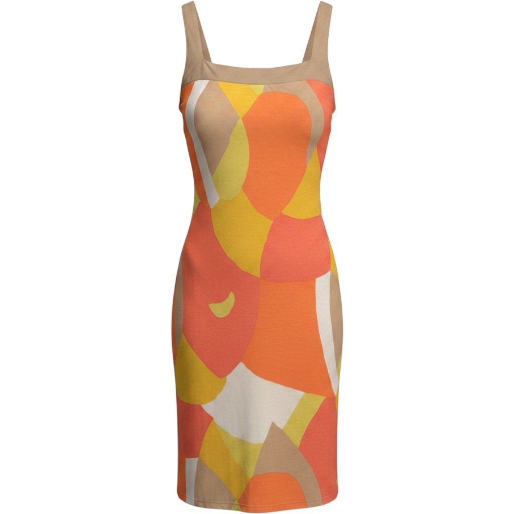 Mossimo Abstract Geometric Shift Dress Size L Orange Yellow Tan Retro Mod Funky