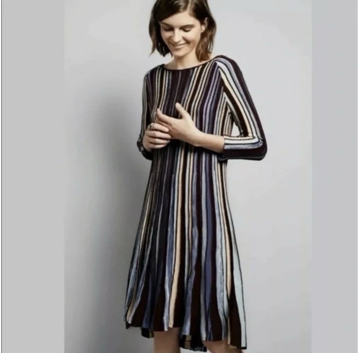 MOTH Anthropologie Blue/Brown/Multicolored Striped Boho Knit Dress XSmall XS