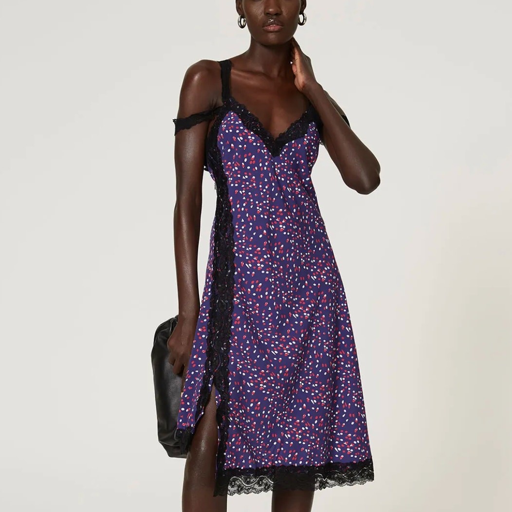 Koche Purple Polka Dot Midi Slip Dress SIZE 2 Coquette Black Lace Grunge $345