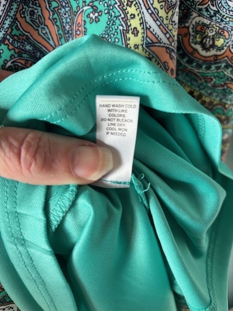 EST. 1946 Brown Teal Paisley Tiered 3/4 Sleeve Shift Dress NWT Boho L Feminine