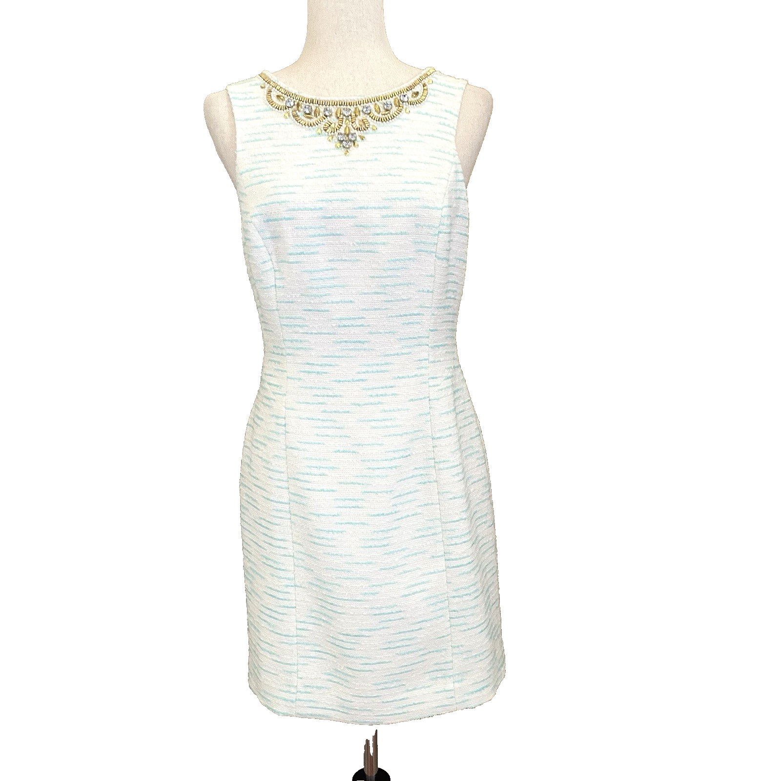 Lilly Pulitzer Jeweled Boucle Shift Dress Sz 4 White Blue Resort Tea Party Bride