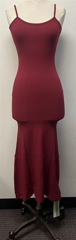 Wecolor Burgundy Ribbed Adjustable Spaghetti Strap Midi Dress Size Small