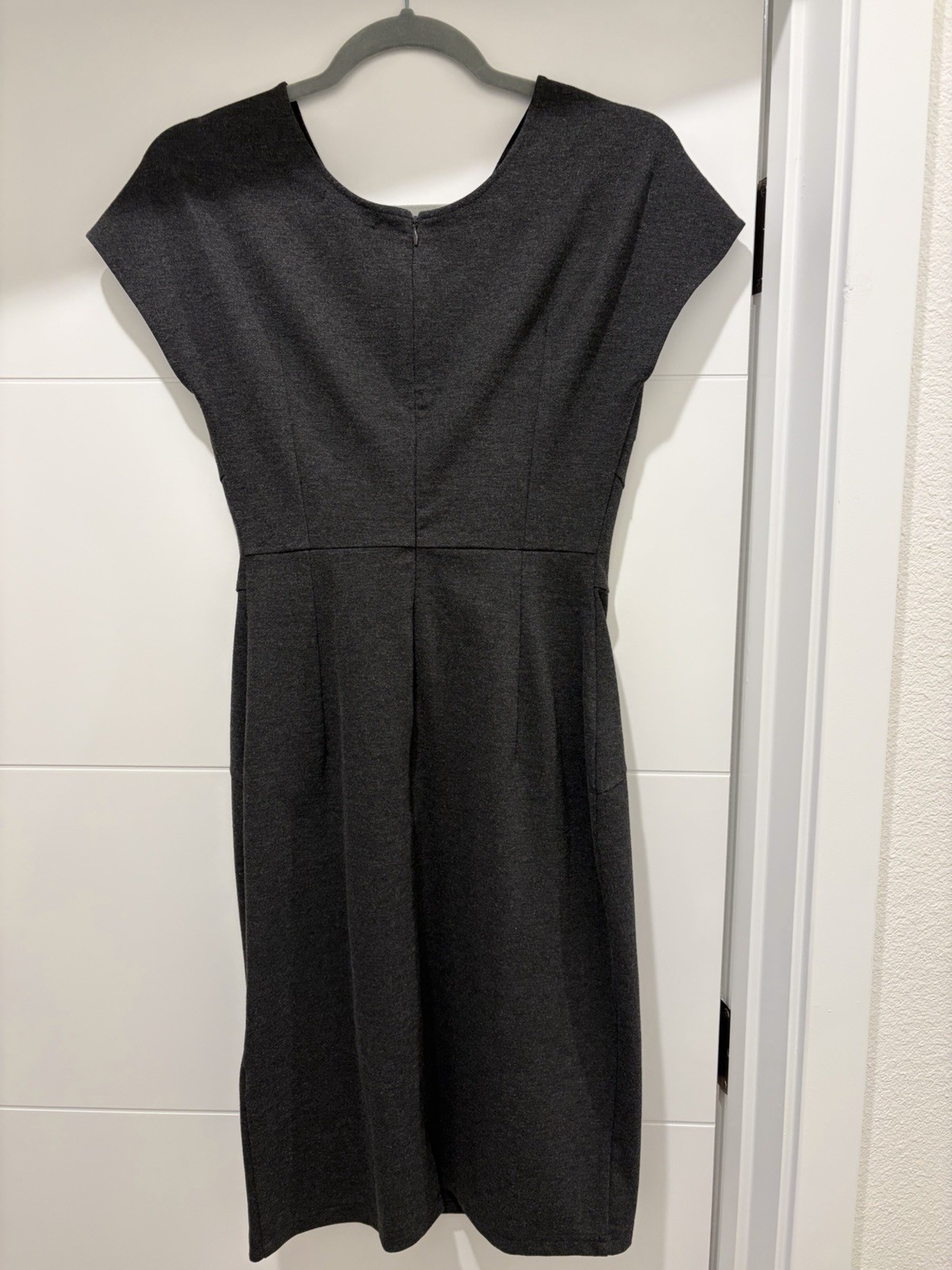 DILANNI Gray Knit Sheath Dress Cut Out Pleated Zip Knee Length Size S