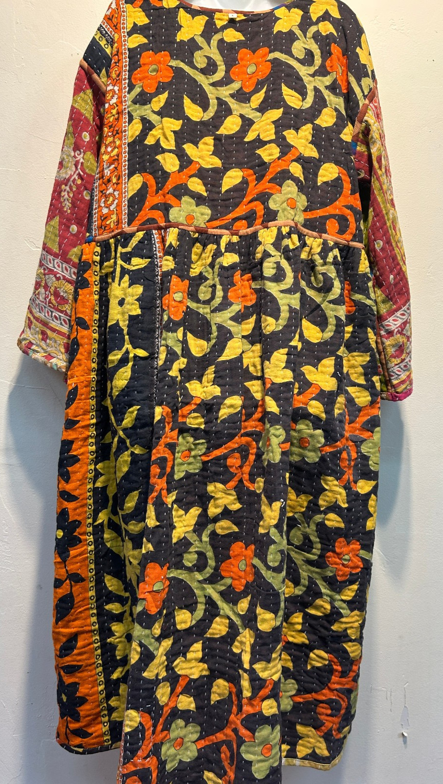 Nw FUNKY STUFF hippy boho vintage cotton pocket kantha maxi reversible DRESS 1X