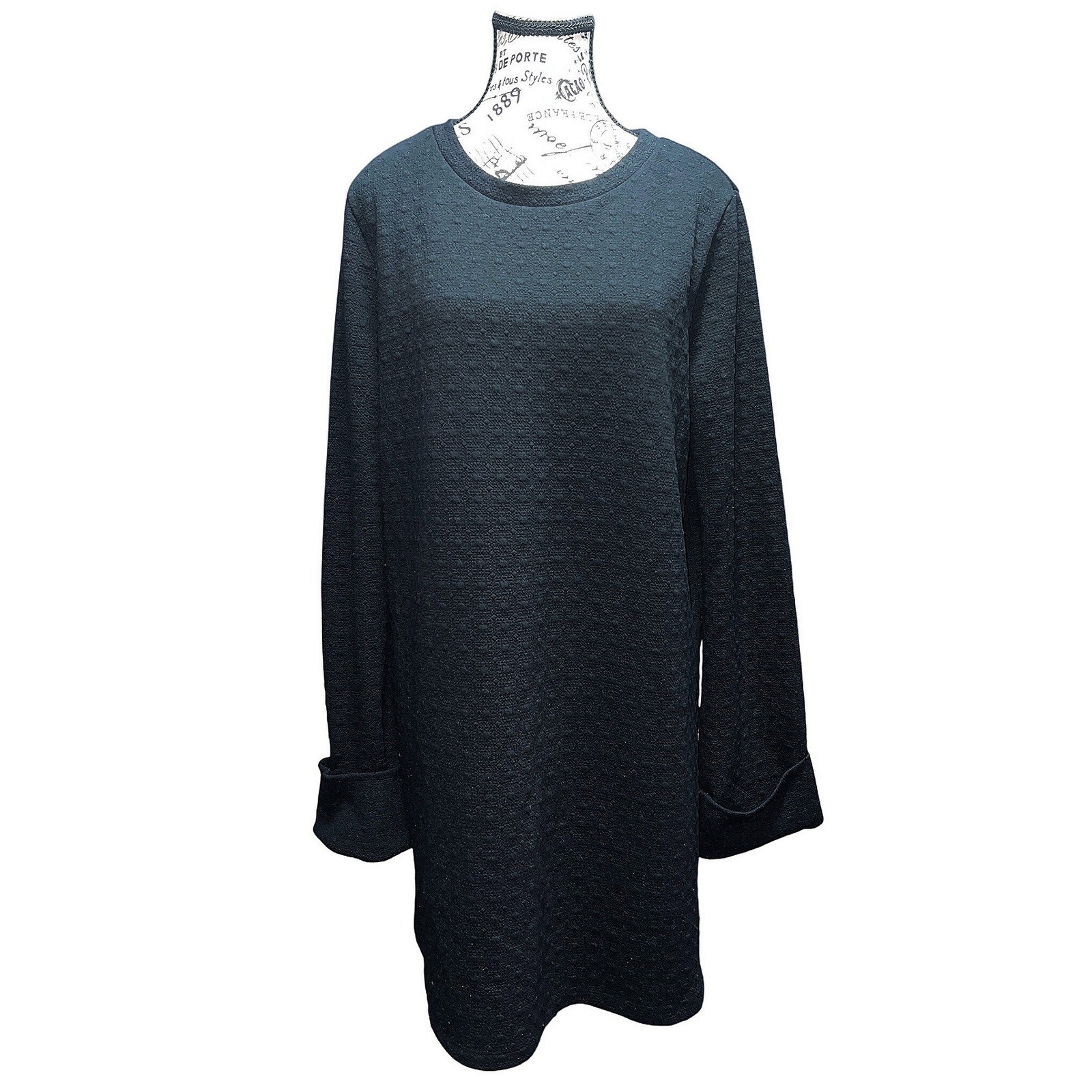 Leith Big Cuff Geo Textured Shift Dress Black Size Large EUC