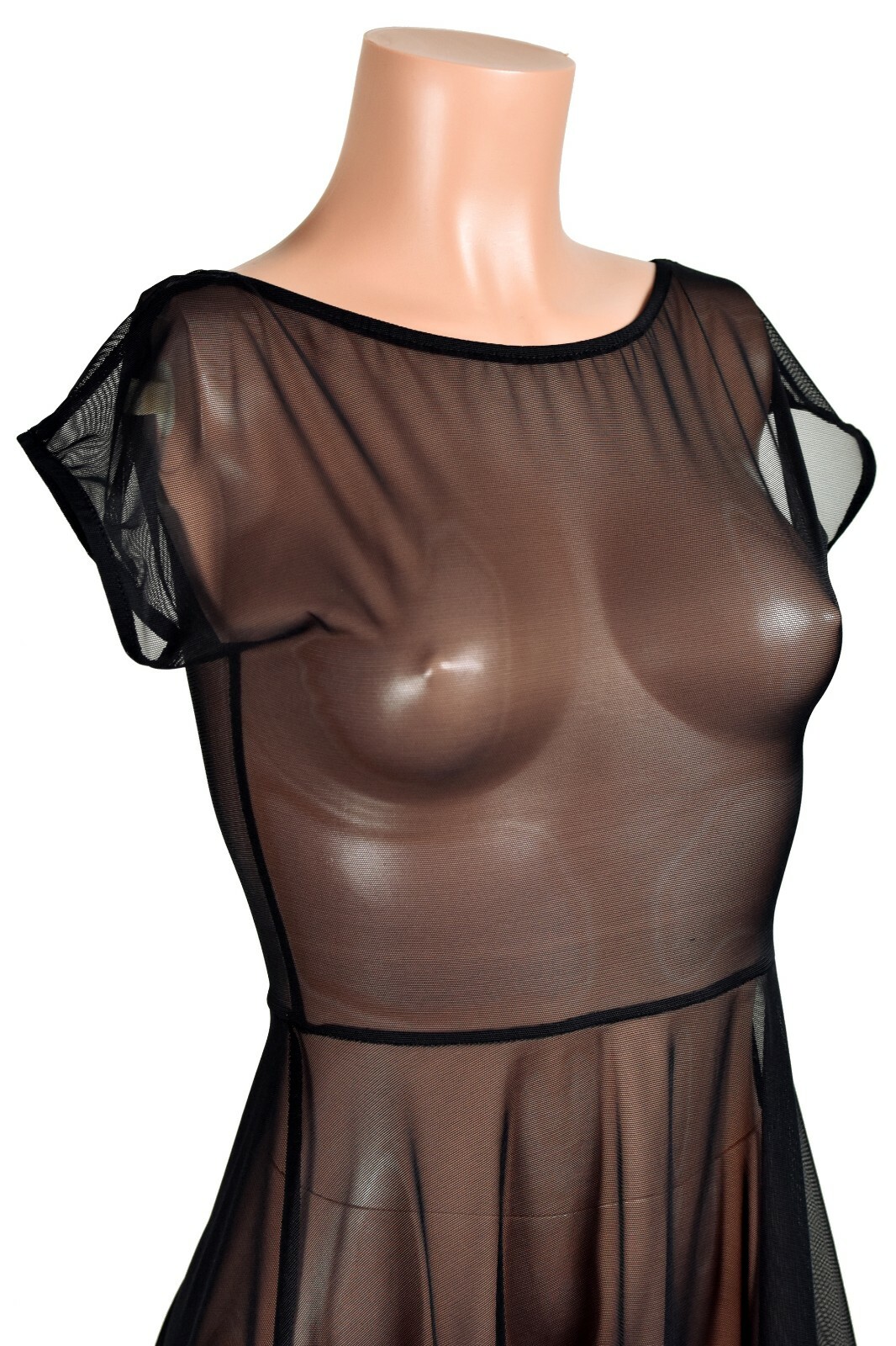 Sheer Black Mesh Skater Dress XS to 3XL plus size see through gothic stretch
