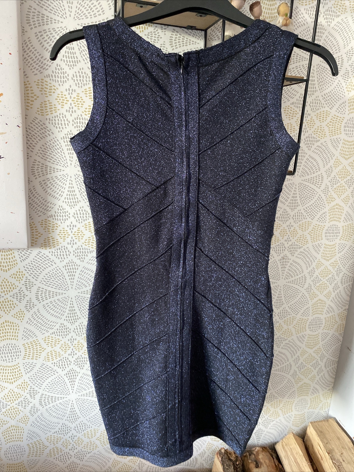 Blue Vanilla Navy Glitter Dress Size 10 S Small Party Evening
