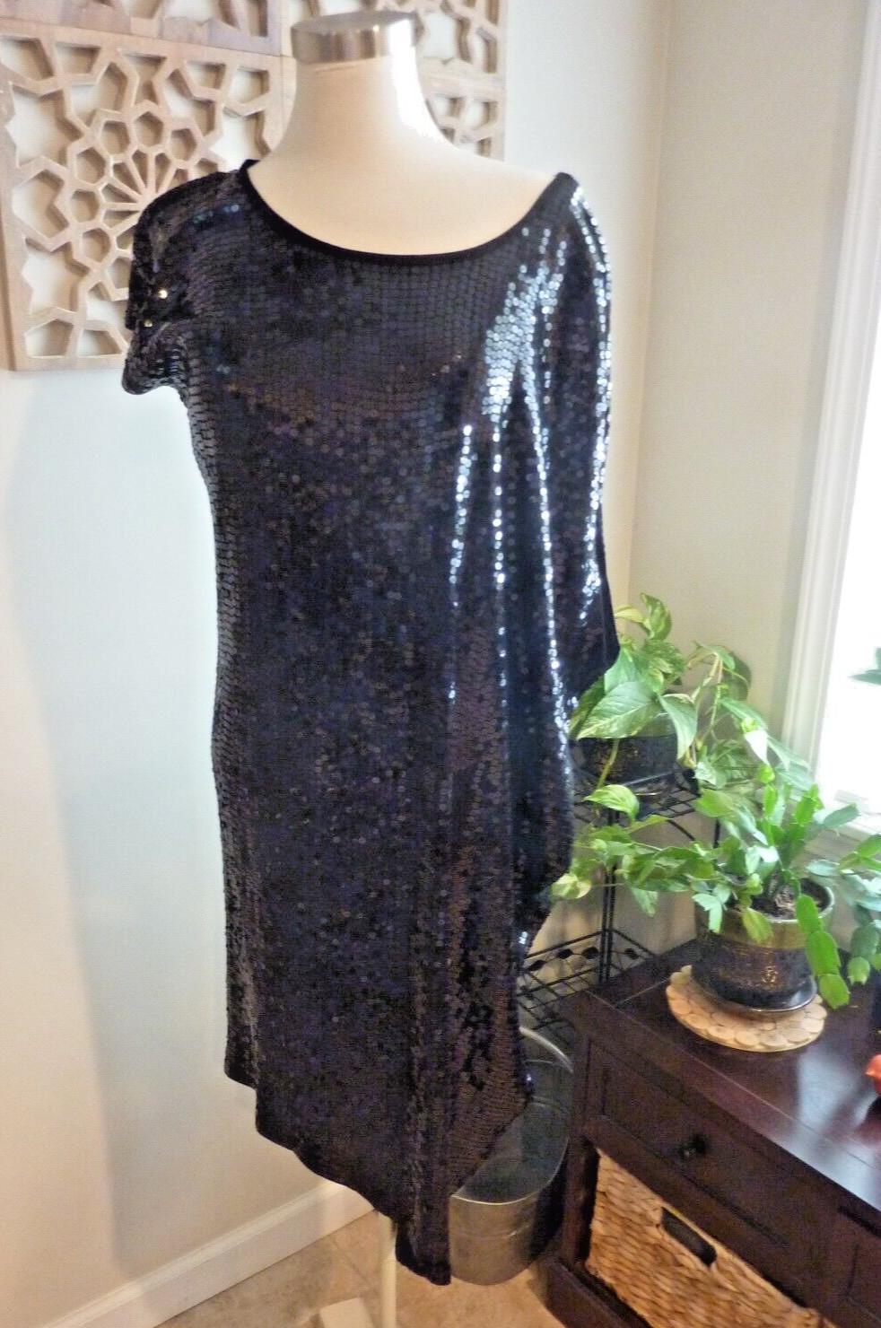 NWT Michael Kors Womens BLACK Asymmetrical Sequin Glitter Dress Size MEDIUM NEW