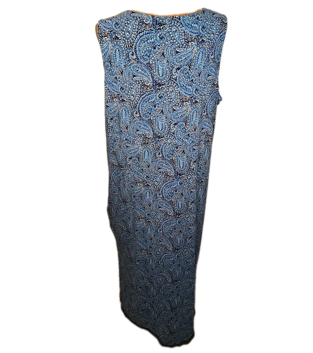J Jill Border Print Maxi Dress XL Blue Paisley A-Line Side Slits Boho Coastal
