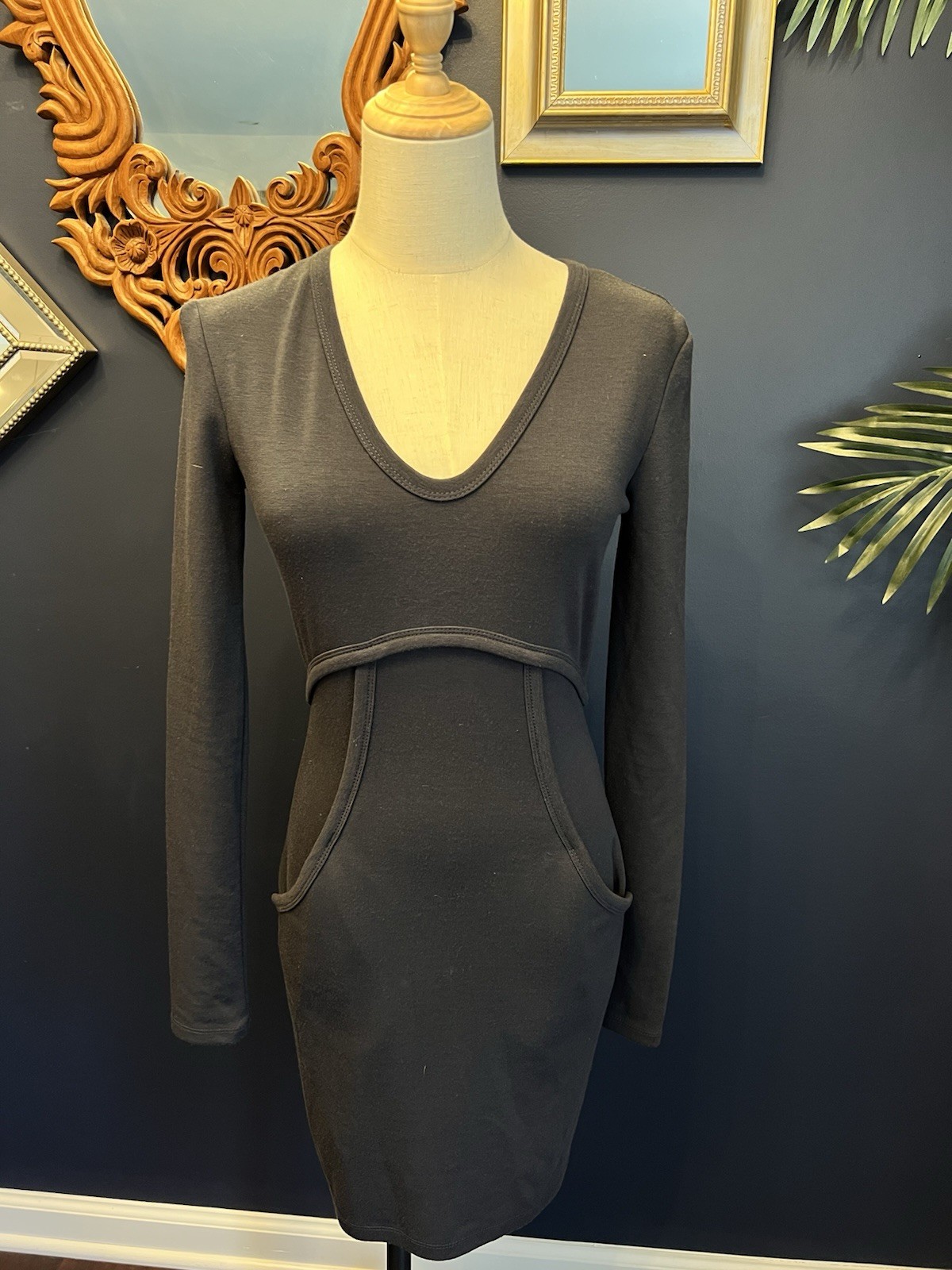 T By Alexander Wang BLACK STRETCH LONG SLEEVE POCKET MINI DRESS Small