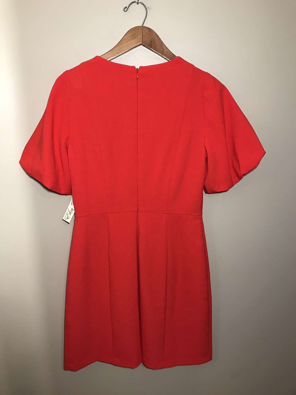 Eliza J Stretch Square Neck Short Puffed Sleeve Sheath Dress Size 6 Red NWT $128