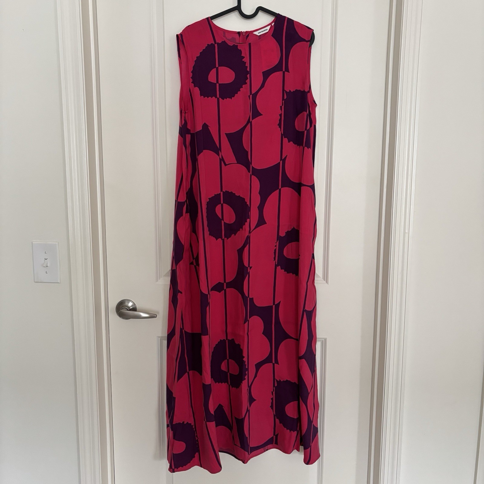 NWT Marimekko Migot Vesi Unikko Dress Pink Purple Poppy Silk Blend Maxi 40 US 10