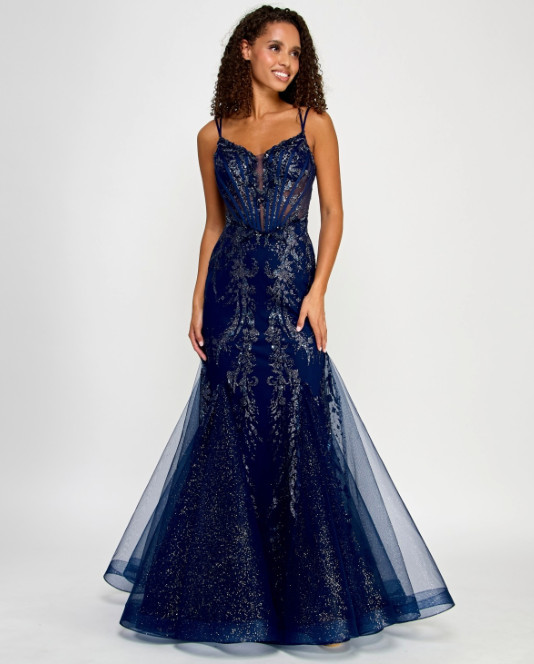 Say Yes Juniors’ Glitter Mesh Corset Gown Size 0